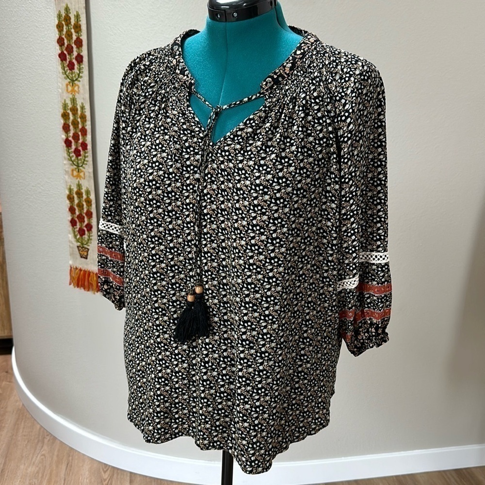 Kohls mason belle brand boho 3/4 sleeve top SZ 1X